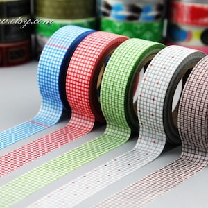 5 Rolls Grid Washi Tape Set - Japanese Masking Deco Tape