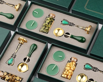 アルファベットワックスシールスタンプキット - 金属製ハンドル、木箱入り