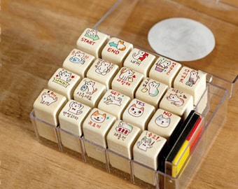 Korean Cat Wooden Rubber Stamp Set - Diary & Planner Stamps