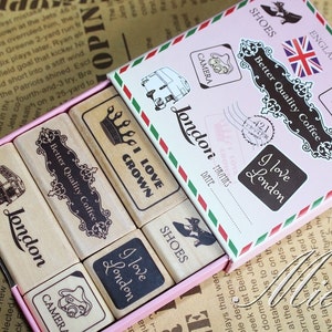 1 Koffer High Quality Vintage Stempel - Gummistempel - Dekostempel - Holzstempel - Tagebuch Stempel - Stil 2