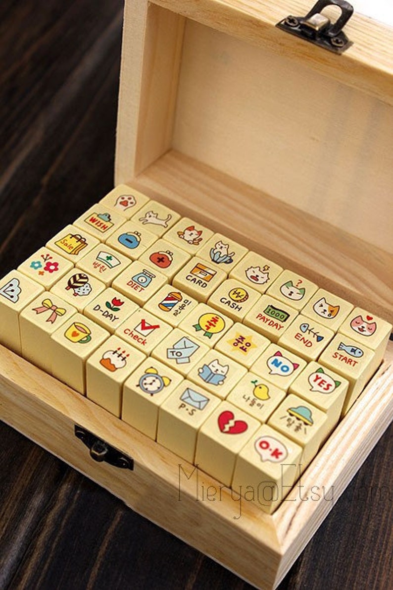 Korean Cat Stamp Set Diary Stamps Wooden Stamps 40 pcs-EM62284 image 2