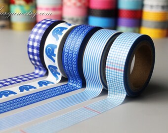 5 Rollen Washi Tapes - Japanisches Washi Tape - Masking Tape - Dekoband - Washi Papier - Filofax - Blauer Stil-EMS62119