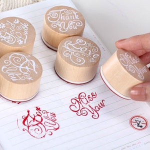 Blessing Words Stamp Set: Korean Wooden Rubber Stamps - 6 Pcs