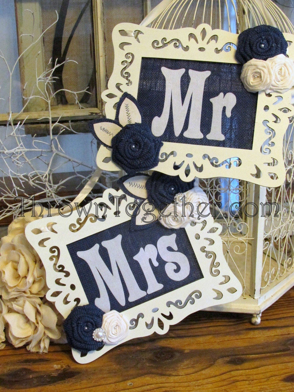 Wedding Chair Signs Royal Denim Blue Ivory Wedding Decoration