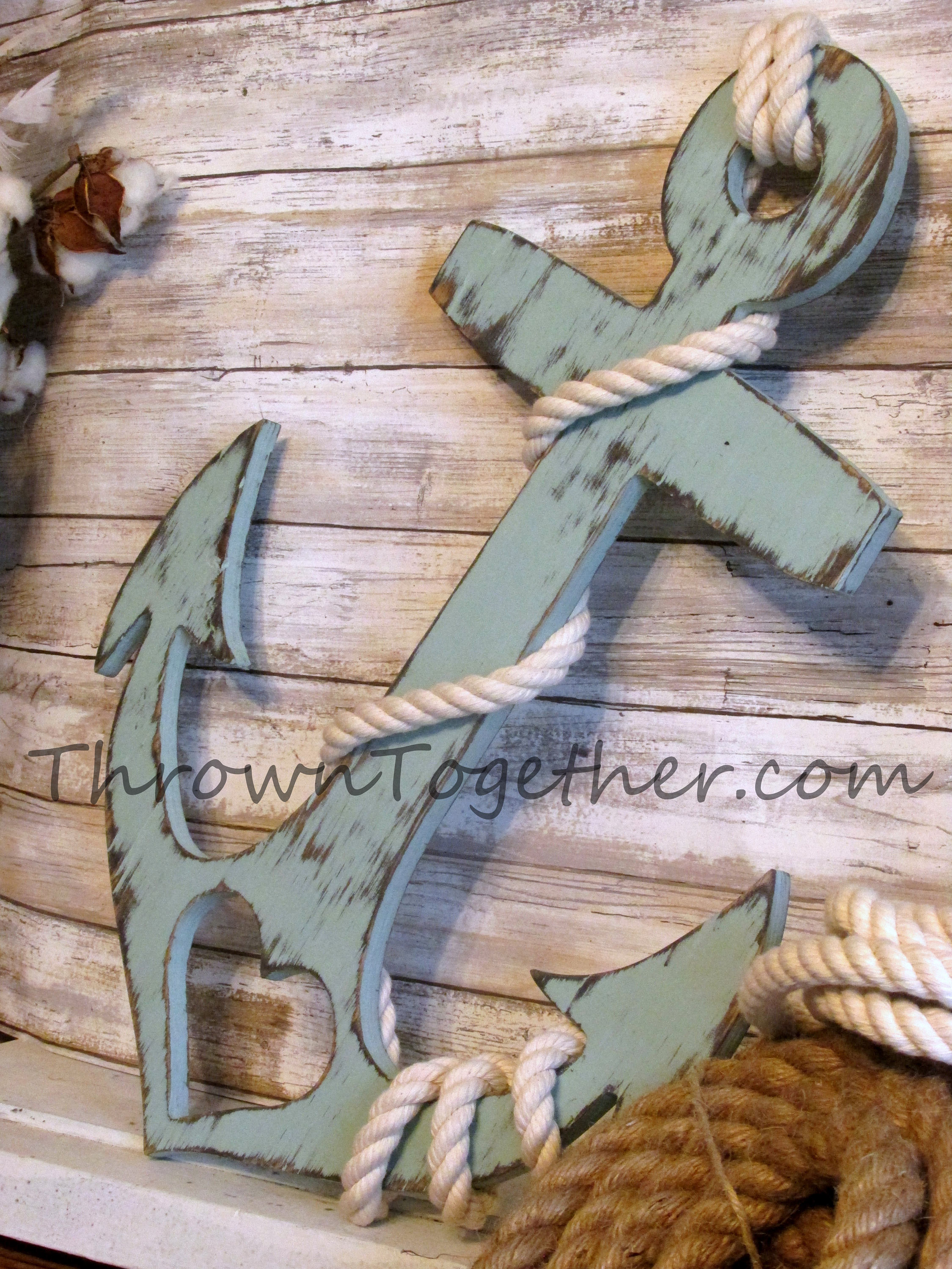 anchor rope nautical decor heart wood rustic farmhouse prop handmade
