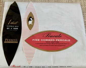 Vintage JC Penney Sheets Double/Full Size Flat Sheet, White Cotton Percale, Sealed New in Package