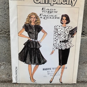 80s Simplicity 8432 Pattern Christie Brinkley Misses/' Skirt and Fitted Top Size 16Bust 38 Factory Folded FF