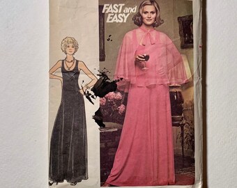 70s Butterick 4516 Pattern Misses' Evening Dress & Cape // Size 10 Bust 32 1/2