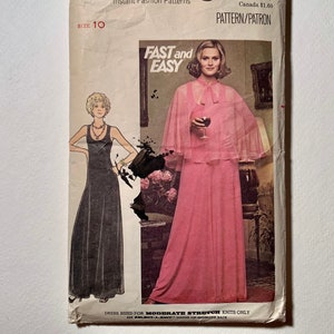 70s Butterick 4516 Pattern Misses&#39; Evening Dress & Cape // Size 10 Bust 32 1/2