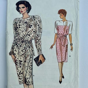 80s Vogue 9462 Pattern Misses&#39; Mock-Wrap Dress // Size 6-8-10 Bust 30 1/2, 31-1/2, 32 1/2