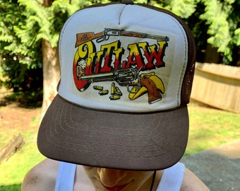 Vintage OUTLAW Snapback Trucker Hat Baseball Cap Giddyup // One Size