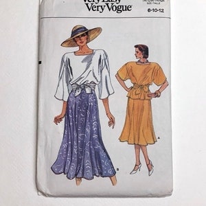 80s Vogue 9279 Pattern, Very Easy Vogue, Misses&#39; Top and Skirt // Size 8-10-12 Bust 31 1/2 - 32 1/2 - 34 Factory Folded FF