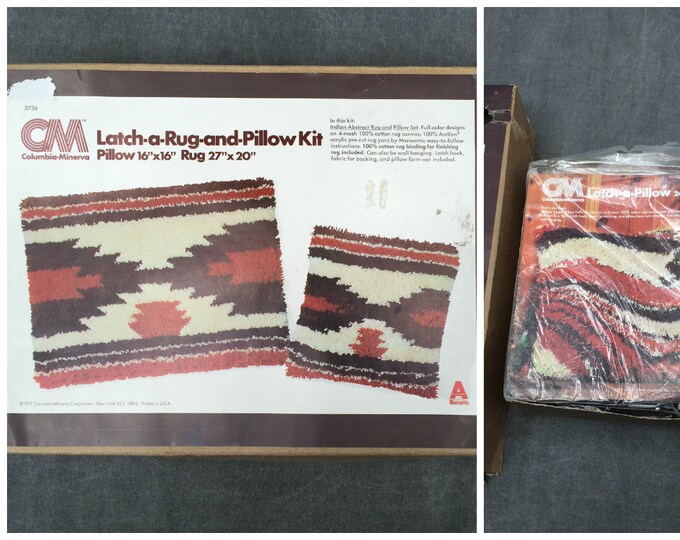 1977 Indian Abstract Rug and Pillow Set Latch Hook Rug Kit Etsy