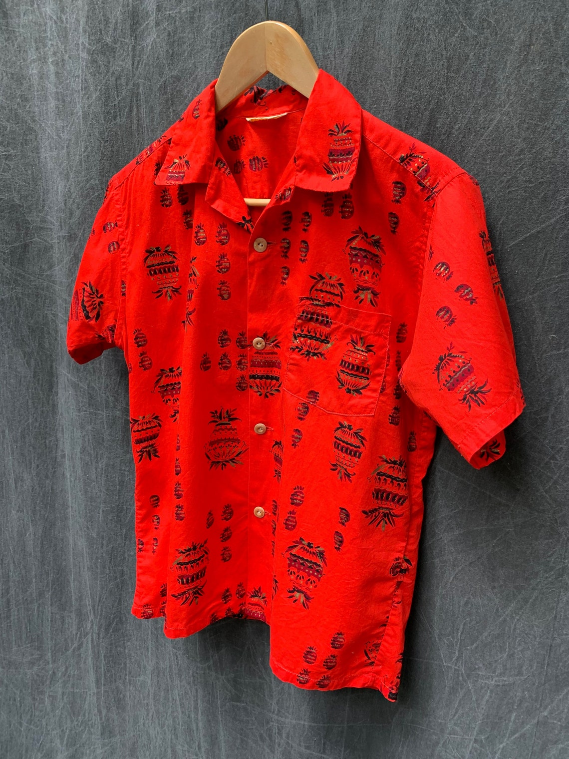 60s Hawaiian Shirt by Hookano Red Gold and Burgundy | Etsy
