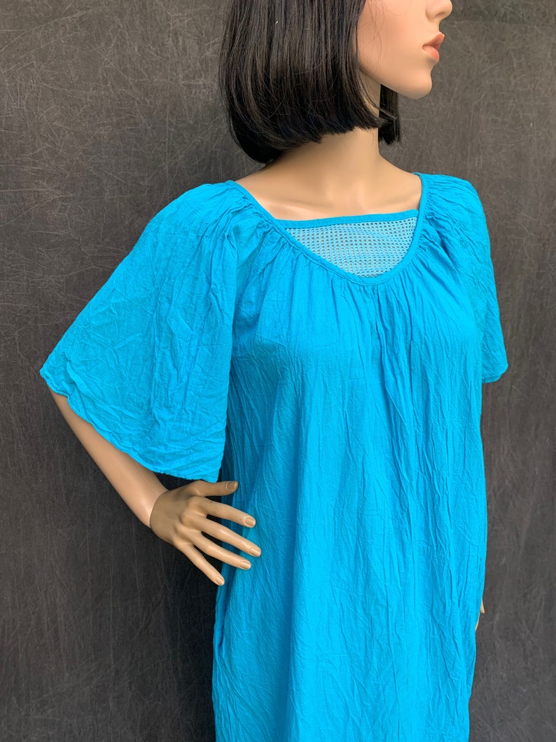 70s Dress JC Penney Loungewear Turquoise Crinkle Cotton Boho Etsy
