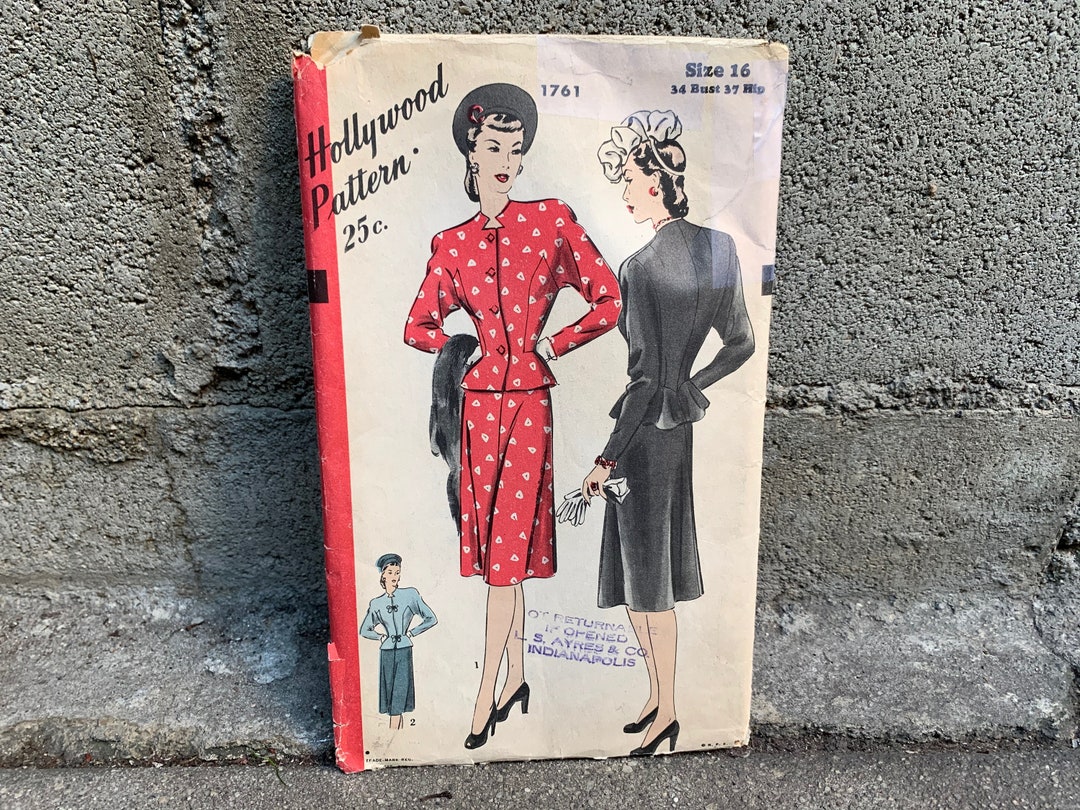 40s Hollywood Pattern 1761 Misses' Skirt Suit Fitted - Etsy