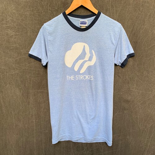 Vintage The Strokes Ringer T Shirt, Faces in Silhouette, Blue on Blue Ringer Tee, Band Tshirts shops // Size Medium