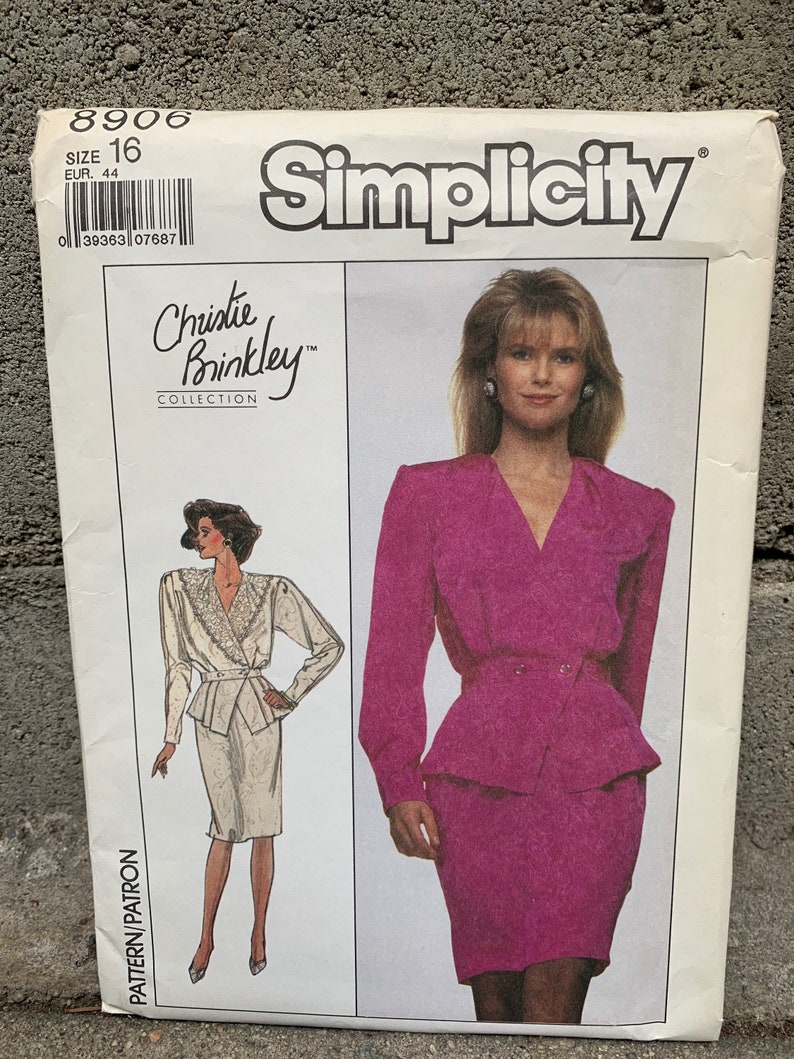 80s Simplicity 8432 Pattern Christie Brinkley Misses/' Skirt and Fitted Top  Size 16Bust 38 Factory Folded FF