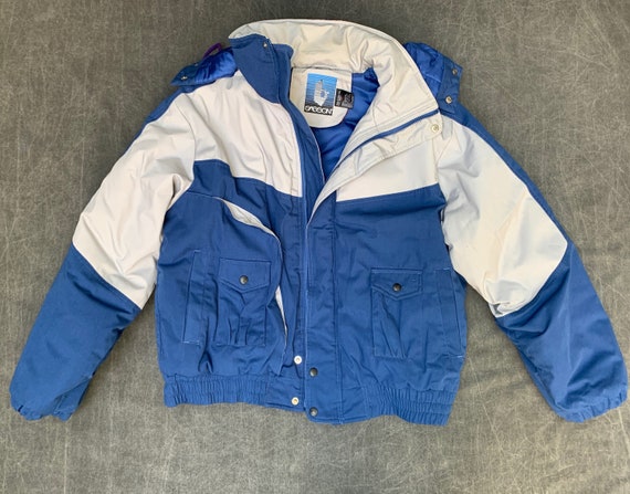 80s Sasson Parka Blue and Gray Hooded Ski Jacket … - image 5
