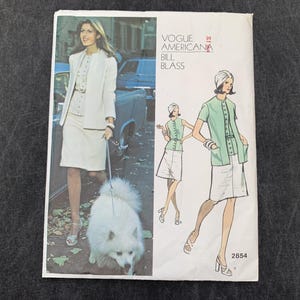 70s Vogue 2854 Pattern Bill BLASS Americana Designer Misses&#39; Jacket, Vest and Skirt // Size 12 Bust 34 FF Factory Folded