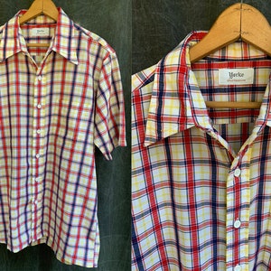 Vintage Yorke Shirtmakers of London Seersucker Plaid Short Sleeve Shirt // Men&#39;s Size Large