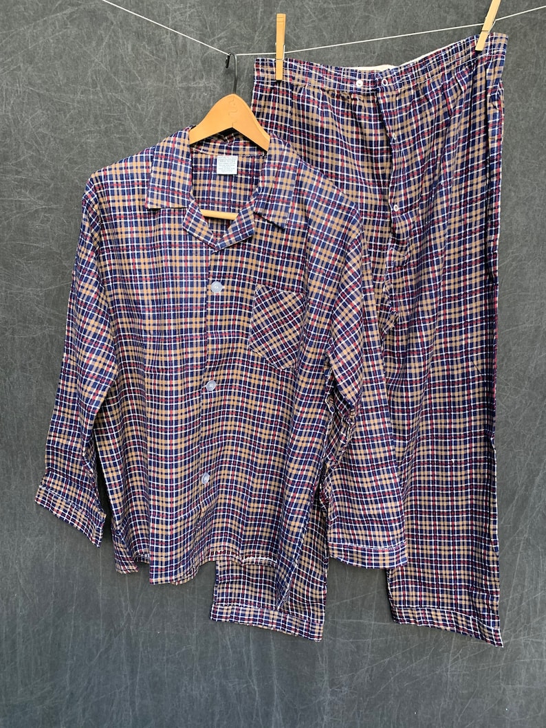 Men/'s Large 42-44 New Old Stock 70s Sears The Men/'s Store Flannel Pajama Set opened to check and photograph