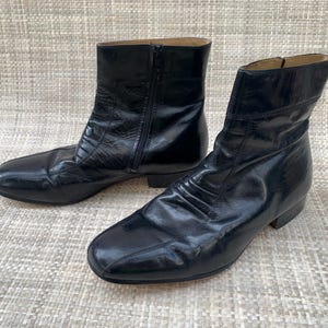 Vintage 1970s men\'s black leather fabric lined zip up ankle dress boots Vintage Florsheim Imperial Beatles Black Leather Zip Ankle  main image 4