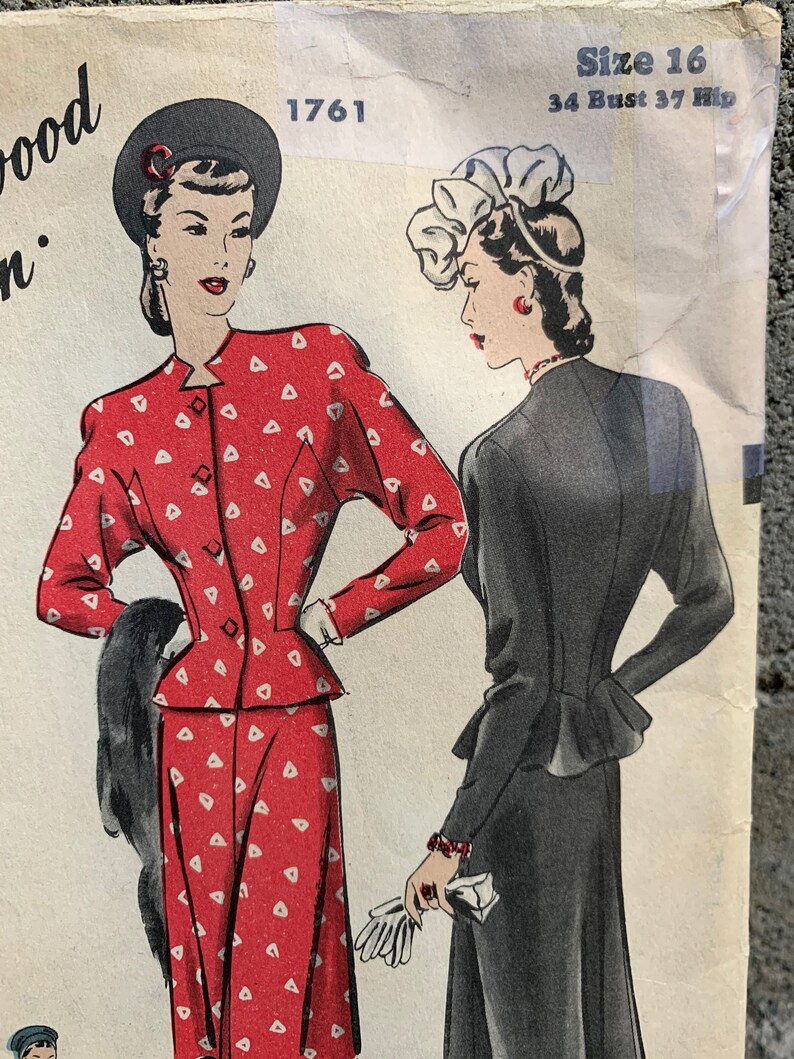 40s Hollywood Pattern 1761 Misses' Skirt Suit Fitted | Etsy