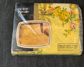 70s JC Penney Yellow Floral Twin Size Flat Sheet // Sealed New in Package