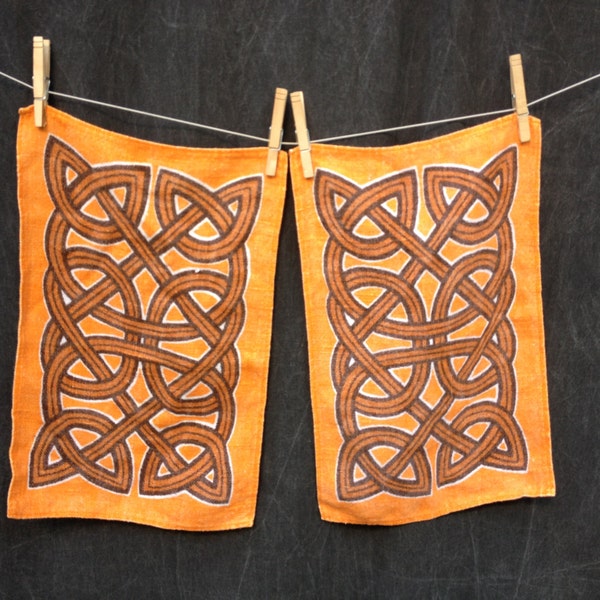 60er Set von 2 Orange & Brown Mitte Jahrhundert Servietten / / alle Baumwolle Leinen