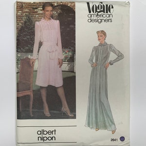 80s Vogue 2641 Pattern Albert NIPON Vogue American Designer Misses&#39; Dress & Belt // Size 12 Bust 34 Factory Folded FF