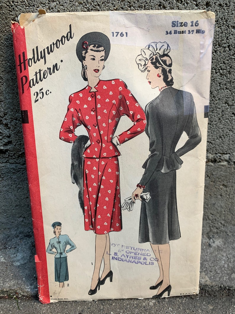 40s Hollywood Pattern 1761 Misses' Skirt Suit Fitted | Etsy