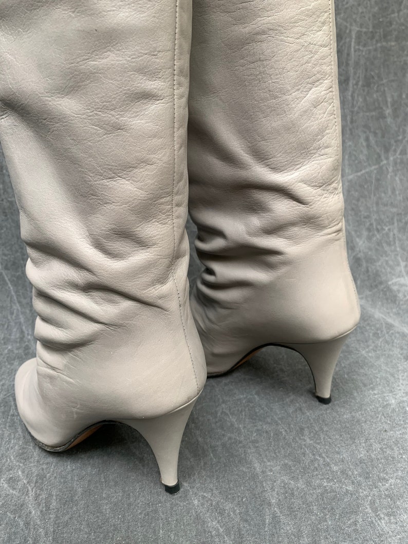80s Chantal Boots KneeHigh Gray Leather Heeled Boot Made 80s Chantal Boots KneeHigh Gray Leather Heeled Boot Made