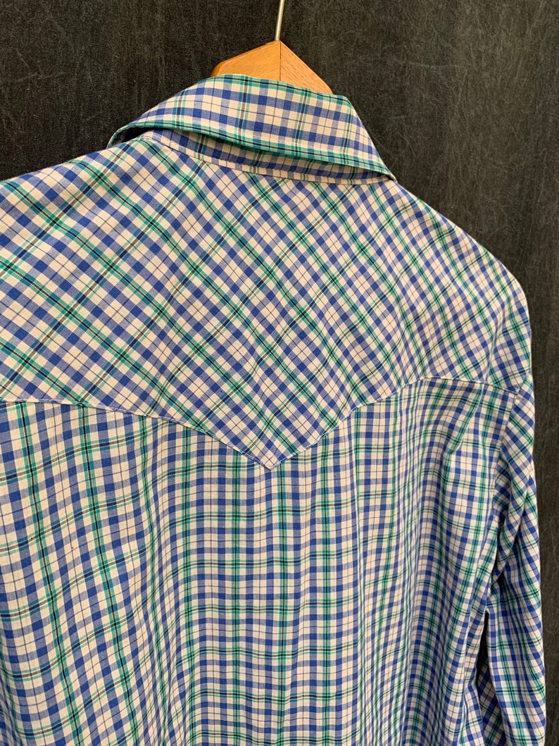 Men/'s Large to XL Vintage Holt Western Plaid Pearl Snap Shirt