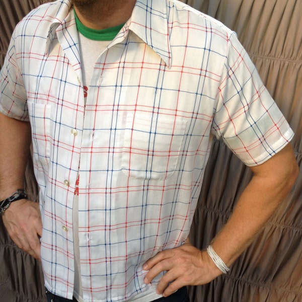 50's Mac Phergus Red White and Blue Men's Shirt // Size Large