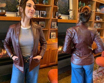Vintage Leather Jacket Peter Caruso Oxblood Mod Leather Coat // Vintage Size 10, Women's Size Small