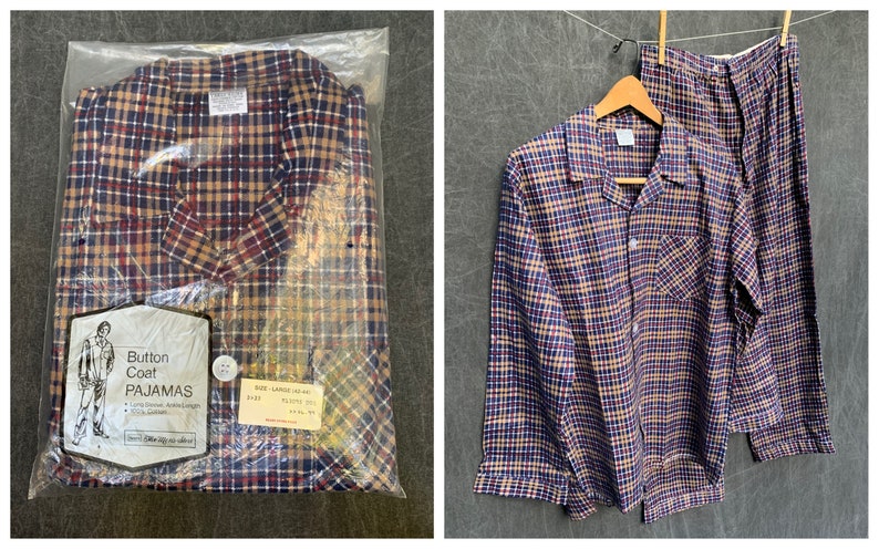 Men/'s Large 42-44 New Old Stock 70s Sears The Men/'s Store Flannel Pajama Set opened to check and photograph