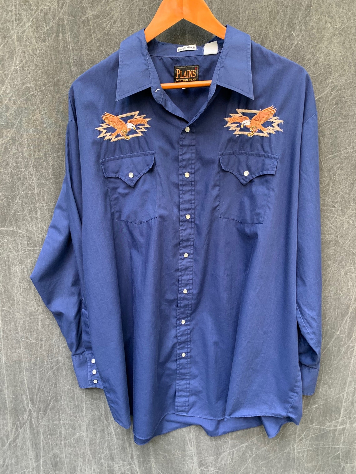 Vintage Plains Western Wear Eagle Shirt Pearl Snap Navy Blue | Etsy