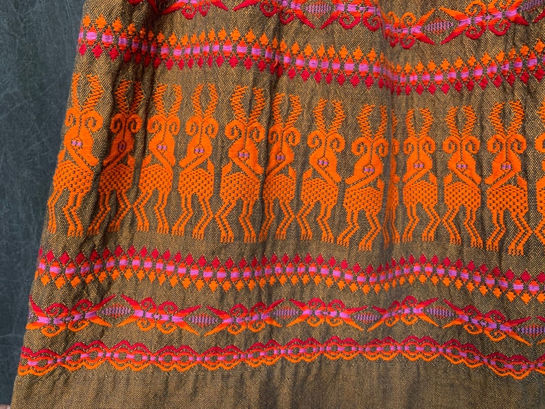 70s Oaxacan Skirt Boho Bohemian Hand Stitched Size Small 28 Waist