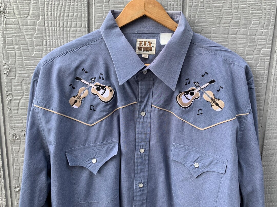 Vintage Ely Cattleman Folk Honky-tonk Embroidered Guitar Fiddle, Mens ...