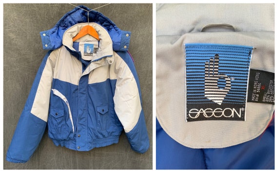 80s Sasson Parka Blue and Gray Hooded Ski Jacket … - image 3