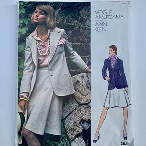 70s Vogue 2825 Pattern Vogue Ameicana Anne KLEIN Designer Misses&#39; Jacket, Skirt, Shirt and Scarf // Size 12 Bust 34 Uncut FF