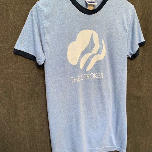 Vintage The Strokes Ringer T Shirt, Faces in Silhouette, Blue on Blue Ringer Tee, Band Tshirts shops // Size Medium