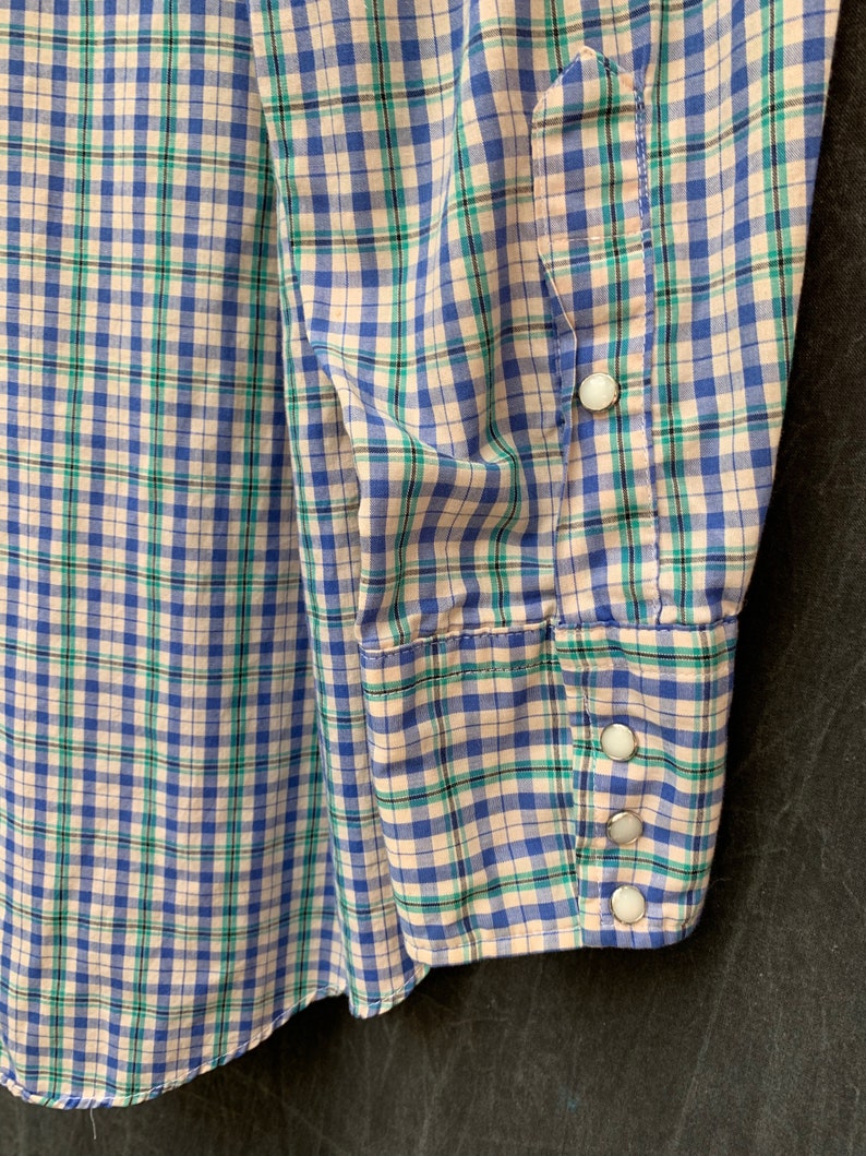 Men/'s Large to XL Vintage Holt Western Plaid Pearl Snap Shirt