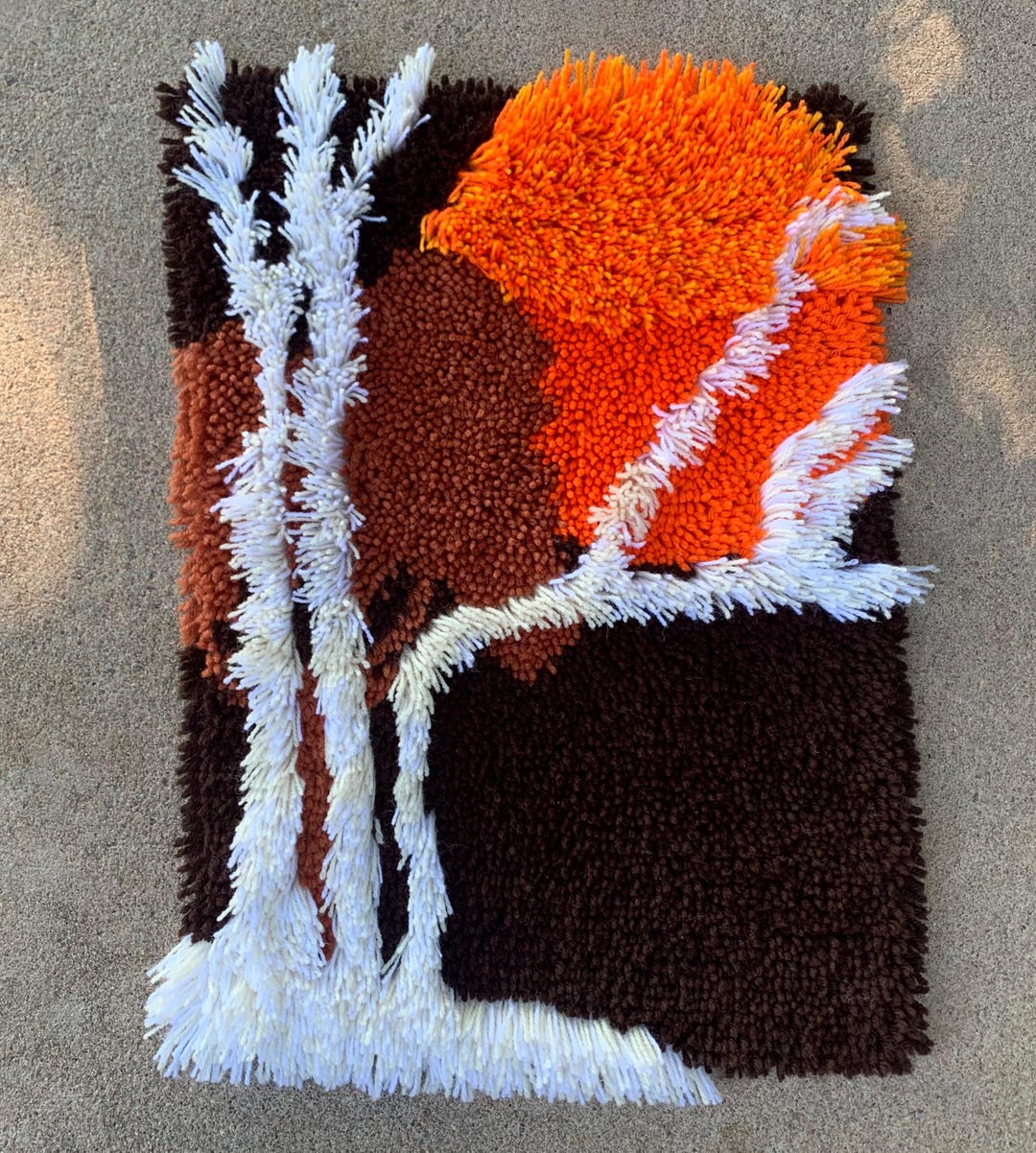 70s Rya Rug 70s RYA Latch Hook Rug 'tree Scene' Mid Century Lo-hi Wall Hanging ...