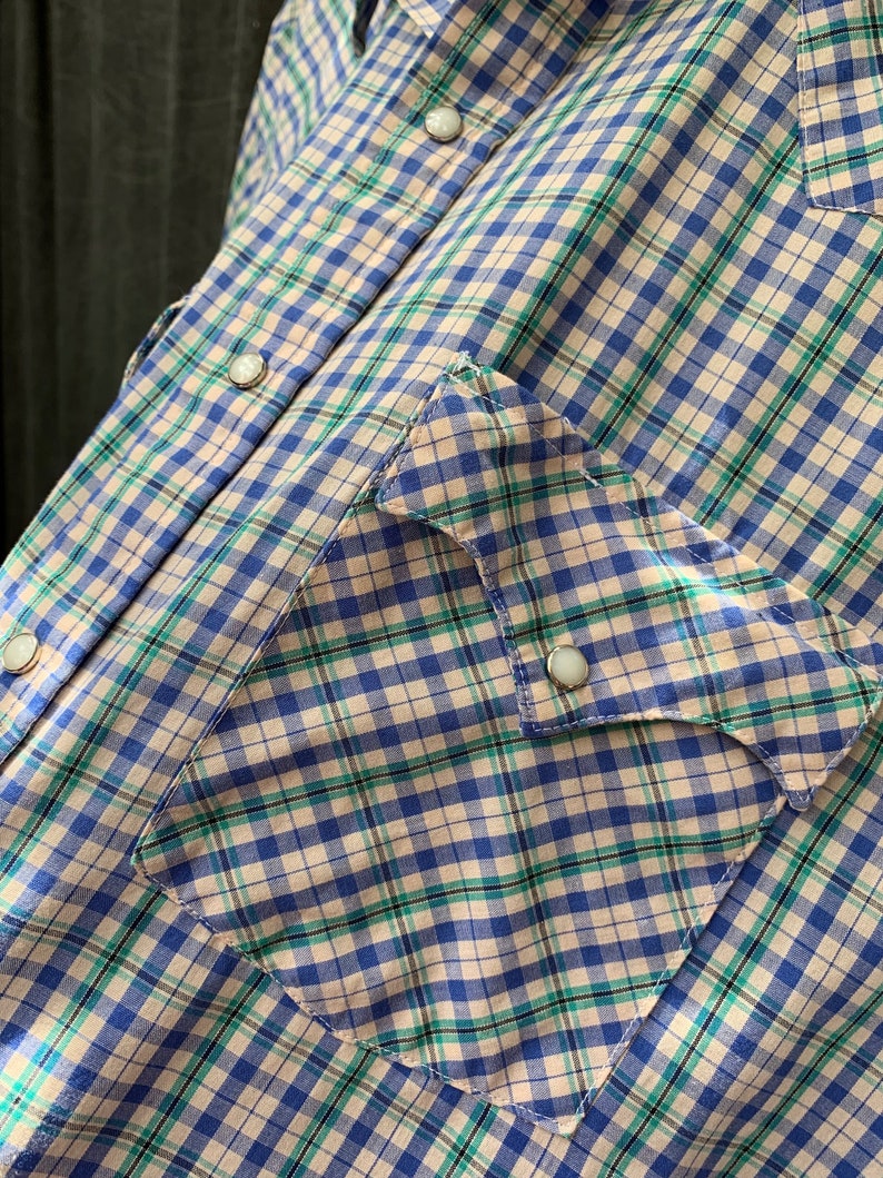Men/'s Large to XL Vintage Holt Western Plaid Pearl Snap Shirt
