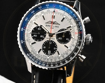Vintage Breitling Navitimer B01 Chronograph 43 mm Herrenuhr, Lederarmband, Fliegeruhr