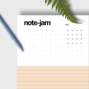 Note-Jam 01 Printbaar notitieblok, notitieblad met stippenraster en lijnen, minimalistisch briefpapier, A4 A5 US Letter PDF