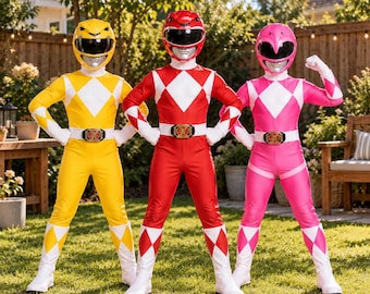 Costume da Power Ranger per bambini, costume di Halloween da Ranger Rosso Giallo Rosa Blu, travestimento da supereroe, per travestimenti di bambini e bambine.