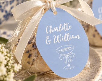 Plantilla de etiqueta para recuerdos de boda orgánicos, etiqueta de regalo editable en Canva, azul toscano